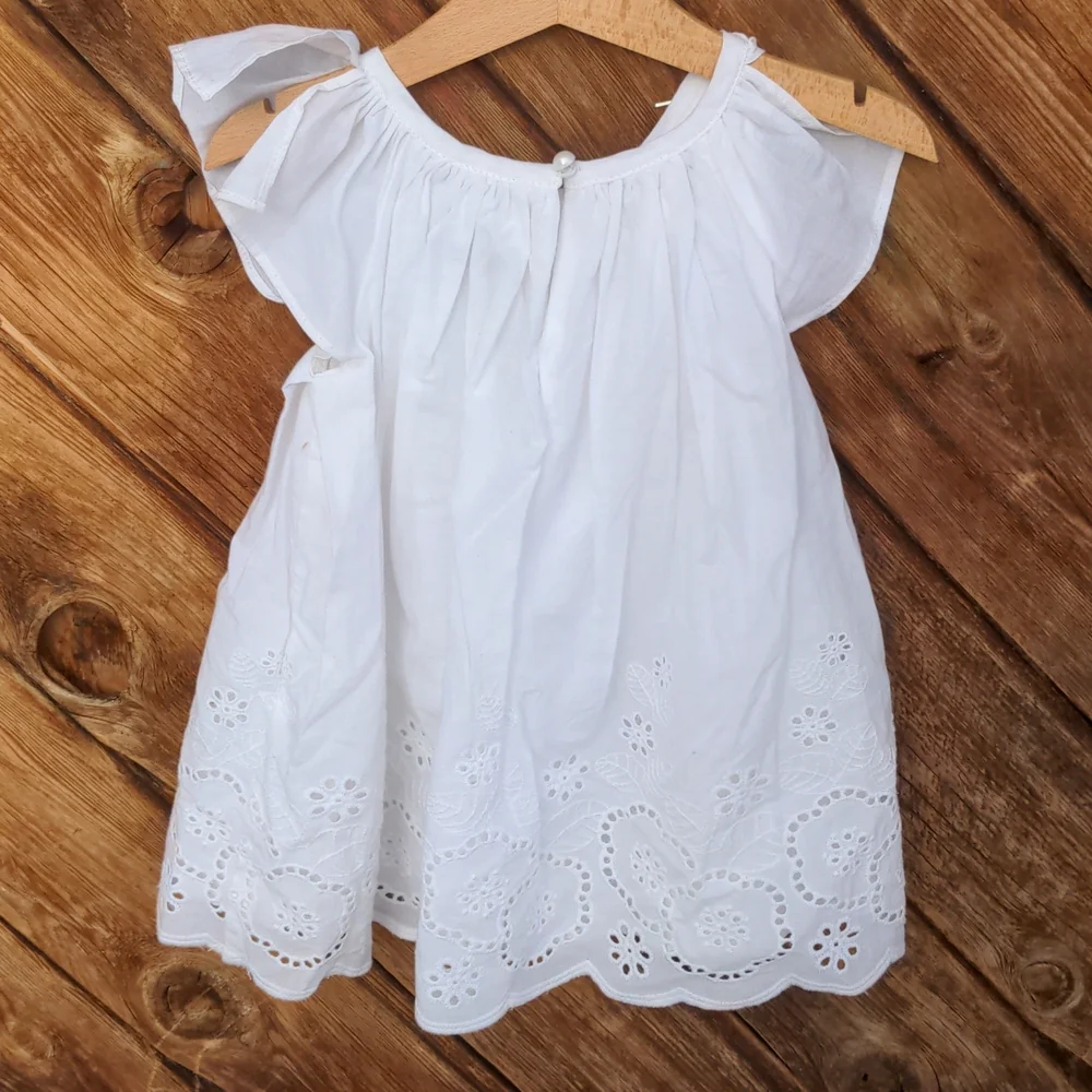 Tahari Dress white baby eyelet set pink leggings 6-9m - Picture 4 of 9